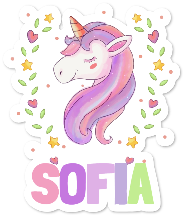 Wallsticker med enhjørning og navn – Sofia